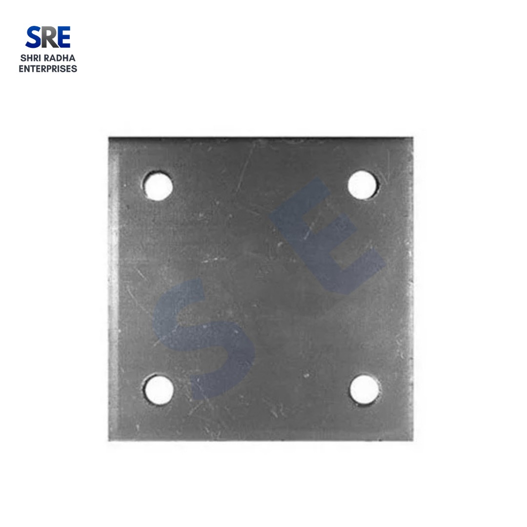 Flat Carbon Steel Scaffolding Base Plate | Shri Radha Enterprises Top view of a square carbon steel scaffolding flat base plate with four precision corner punch holes by Shri Radha Enterprises.