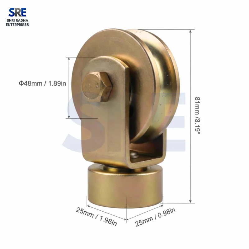 Engineering dimension drawing of 2.5 inch and 3 inch rotating U groove gate roller for round tracks Thumbnail 2