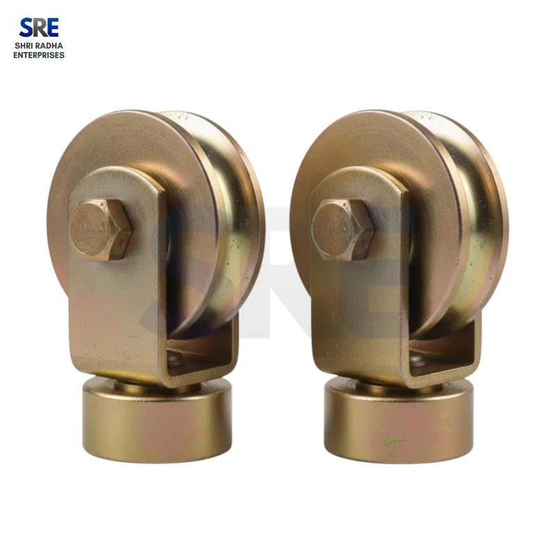 SRE heavy duty 4 inch rotating U groove wheel installed on commercial folding sliding gate Thumbnail 3